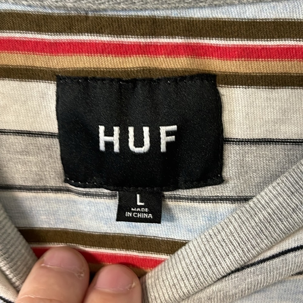 HUF Multicolored Striped 100% Cotton T-Shirt Size Large - Picture 5 of 8